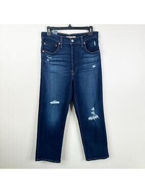 Levi's Jeans Womens 30 Ribcage Straight Ankle Dark Wash Blue Distressed